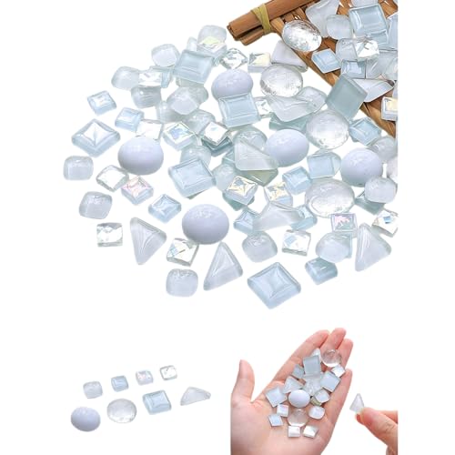 1.1LB Mixed Color Irregular Crystal Mosaic Tiles, Tiny Mini Mosaic Tile DIY Hobbies Handmade Crystal Craft for Craft Bathroom Kitchen Home Decoration DIY Art Projects (Glazed White Series) - color: Glazed White Series