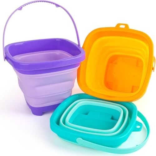 Shindel 3Set Collapsible Beach Buckets, Foldable Sand Toys, for Kids Toddlers Outdoor Activities, Beach Fun Summer Vacation, Camping Gear, Travelling - color: Mix 2