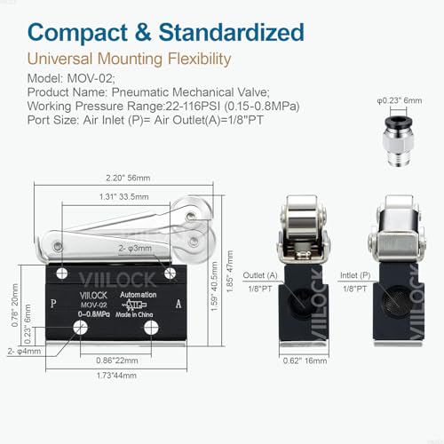 Pneumatic Mechanical Valve, 2 Position 2 Way 1/8”PT Roller Lever Type Normally Closed Air Valve MOV-02 - size: 1/8”PT, style: 2 Position 2 Way