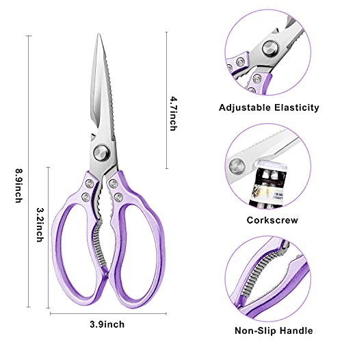 AWinjoy Heavy Duty Sharp Kitchen Scissors, Dishwasher Safe, Cooking Shears for Meat, Chicken, Fish, Poultry, Herb, Bread (Purple) - color: Purple