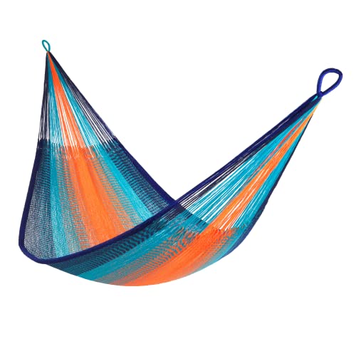 Handwoven Hammock by Yellow Leaf Hammocks - Family Size, Fits 2+ PPL, 550lb max - Weathersafe, Super Strong, Easy to Hang, Ultra Soft, Artisan Made - Color: Blue - Orange - color: Kilauea- Blue and Orange, size: Fits 1-2+ People (550 lb. Capacity)