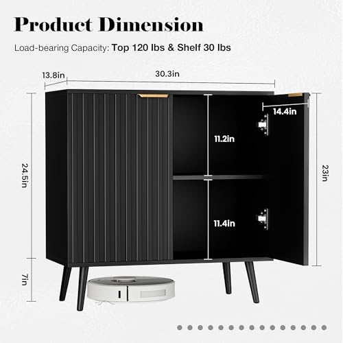 Set of 3 Fluted Storage Cabinet, Buffet Cabinet with Storage, Wood Sideboard with Adjustable Shelf, Modern Accent Cabinet & Console Table for Entryway, Living Room, Dining Room, Black - color: Black丨fluted Panel, size: 3 Pieces
