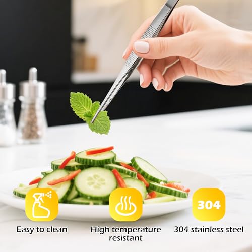 10-Inch Kitchen Tweezers Tongs Stainless Steel Kitchen Tweezers for Cooking Chef Tweezer Professional Skinny Tongs for Pasta Food Plating BBQ - size: 10INCH