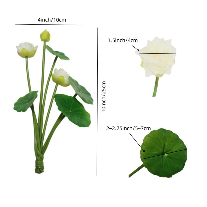 6 Pcs Water Lily Artificial Flower,10" Silk Plants Floating Flowers,Plastic Flowers Lotus Flowers,Realistic Fake Flowers Lotus Decor for Fish Tank Decoration Home Decor(White) - color: White