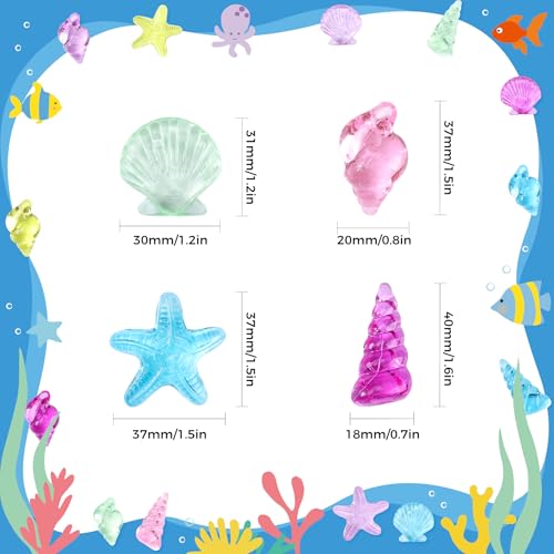 Babenest 4 Styles Acrylic Seashells Conch Gems, 65pcs Sensory Bin Fillers for Ocean Sea Shells Beach Theme Party Wedding Decoration Scatter Table Vase Fillers Home DIY Crafts - color: Seashells, size: Conventional