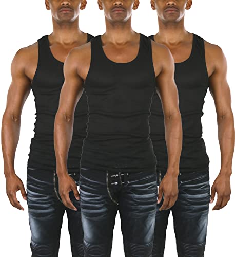 ToBeInStyle Men's Slim Fit Cotton Blend Solid Color Scoop Neck Tank Tops - color: 3-pack: Black, size: Small