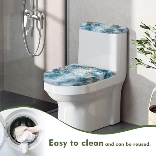 Bathroom Toilet Tank Lid Cover Set of 2, Easy to Clean Washable Toilet Lid Seat Cover Home Bathroom Decoration Fits Most Size Toilet Tanks & Lids, Grey Blue Marble - color: Grey Blue Marble