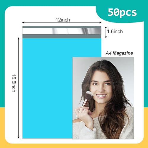 Poly Mailers 12x15.5 inch 50 Pcs, Blue Plastic Mailing Envelopes with 2.4mil Thickness, Waterproof and Tear-resistant Shipping Bags for Clothing, Tamper Proof Self-Seal Mailers Poly Bags - color: Blue, size: 12x15.5 Inch 50 Pcs