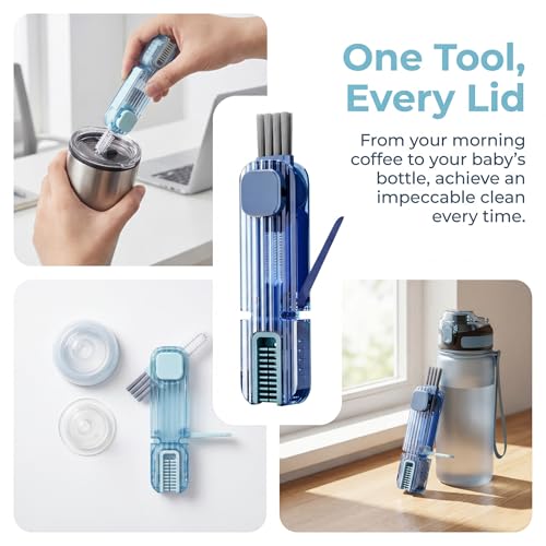 VIDONIO 4 in 1 Cup Lid Gap Cleaning Brush, Multifunctional Insulation Bottle Cleaning Tools, Mutipurpose Tiny Silicone Cup Holder Cleaner, Home Kitchen Cleaning Tools - style: 1Pc Navy Blue