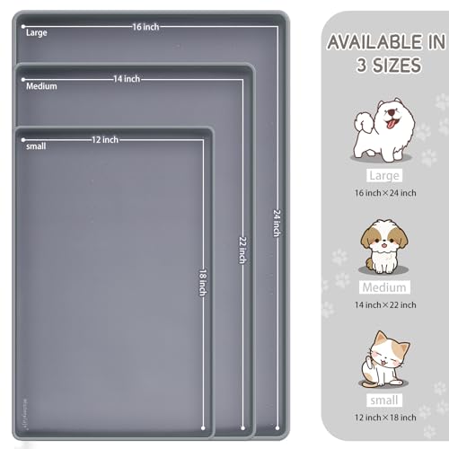 MateeyLife Silicone Cat & Dog Food Mat for Floors Waterproof, Anti-Slip Dog Bowl Mats for Food and Water, Pet Feeding Mats with Lip to Prevent Spills, Pet Placemat for Messy Drinkers to Protect Floors - color: Gray, size: 22''×14''