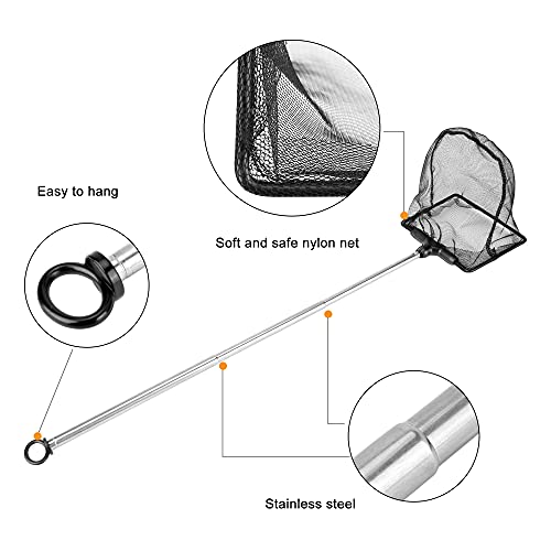 Lpraer Aquarium Fish Net with Extendable Stainless Steel Long Handle Fine Mesh Net for Fish Tank - size: SML 3PACK