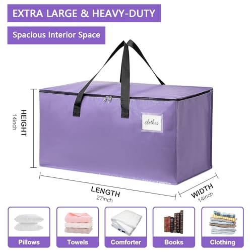 Moving Bags Heavy Duty Lavender Purple – Large Packing Bags for Moving, Extra Large Storage Totes with Zippers and Handles - color: Lavender Purple