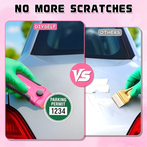 DIYSELF 2 Pcs Plastic Razor Blade Scraper with 10 Pcs Blades, Plastic Scraper Tool for Adhesive Remover, Scrapers for Cleaning Stickers, Decals, Glass, Windows, Car, No Scratches (Pink) - color: Pink-plastic Blades, size: 2 Pack