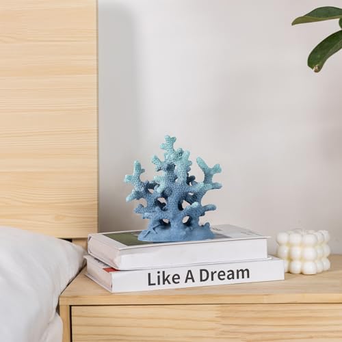 7.1" H Blue Coral Decor, Resin Coral Statue, Nautical Decorations for Home, Bedroom, Bathroom, Living Room, Beach/Coastal/Ocean Themed Cabinet Shelf Tabletop Decor - color: Blue, size: 7.1"H