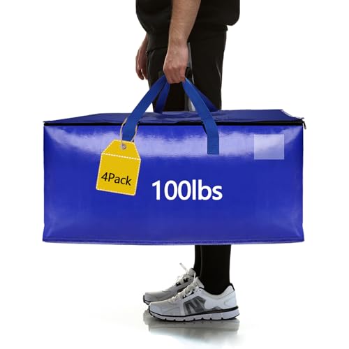 4 Pack Real 100lb Capacity Heavy Duty Moving Bags with Strong Zippers and Reinforced Handles, Extra Large Storage Totes for Packing & Moving Storing, Space Saving Alternative to Moving Boxes-95L,Blue - color: Blue, size: 4 Pack-1