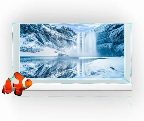 24X16IN Blue Sky White Iceberg Aquarium Background, Snow Mountain Fish Tank Decorations Background, Christmas Art Terrarium Background with 8 EVA Double-Sided Tape - size: 24X16in/60X40cm