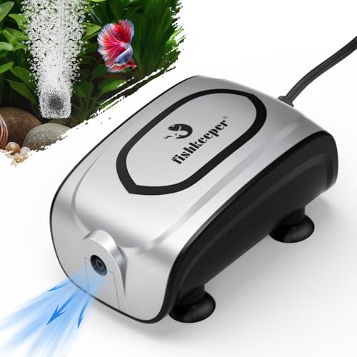 fishkeeper Quiet 3W/5W Aquarium Air Pump - Small & Powerful Dual Outlet Fish Tank Air Pump, Adjustable Oxygen Aerator Pump with Air Stone Bubbler Kits for 1-160Gal Fish Tanks (Silver-Gray, 2026 New) - color: Silver Gray, size: 3W for 1-50 Gallon