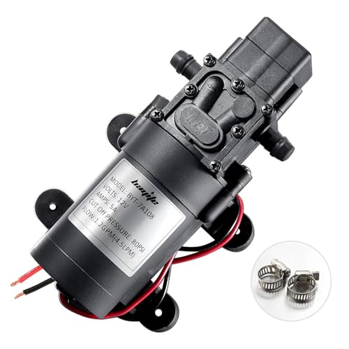 12V DC Water Transfer Pump with 2 Hose Clamps 12 Volt Diaphragm Pump Self Priming Sprayer Pump with Pressure Switch 4.5 L/Min 1.2 GPM 80 PSI for Weed ATV Marine Boat