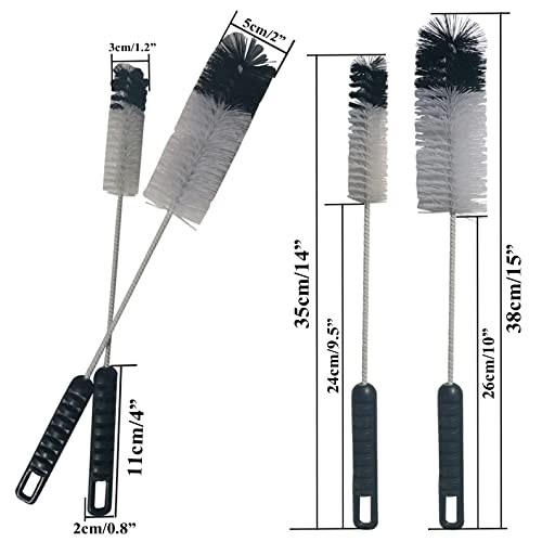 Bottle Brushes Thin Long Handle X 2, Utility Skinny Wire Cleaner Set Big Small, Bendable Flexible for Cleaning Narrow Neck Water, Beer, Wine, Baby Bottles, Pipes, Tubes, Hoses, and Flasks