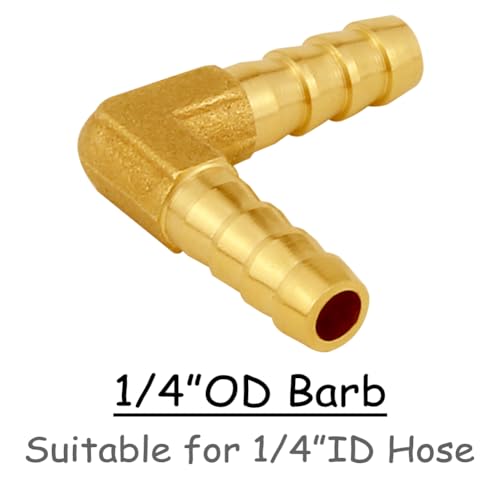 Uenede 6PCS Solid Brass 1/4"OD Barb Elbow Fittings 2-Way 90 Degree L Right Angle Barbed Fitting for Water/Oil/Gas - size: 1/4" Barb, style: Elbow (2 Way)