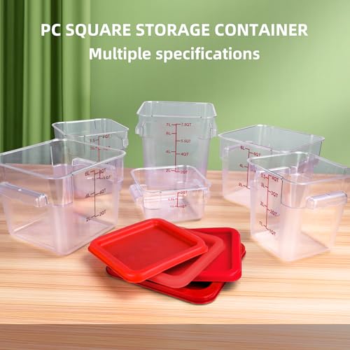 2 Pack Red Square Food Storage Container With Lid,Commercial Storage Box With Scale & Handle,Cake Making,Dough Marinating Meat,Kitchen Supplies (12 Quart) - size: 12 Quart-RED LID & MEASURING LINE