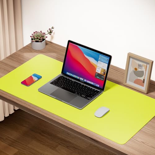 Boutilon Leather Desk Pad Protector,Non-Slip Mouse Pad,Laptop Desk Pad,Office Mouse Mat,Waterproof Leather Desk Blotter,Desk Writing Pad for Office and Home (M-Lemon,30"x14") - color: Lemon, size: M 30"x 14"