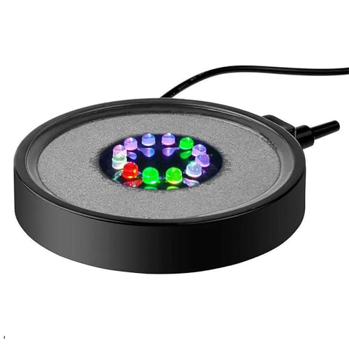 NICREW Multi-Colored Aquarium LED Bubbler Stone Disk, Fish Tank Bubbler with Auto Color Changing LEDs - size: 4 inch