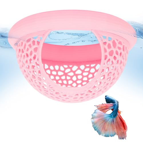 Floating Betta Shrimp Cave, Multi-Functional Aquarium Hammock for Hiding Feeding, Floating Betta Fish Skins with Feeding Ring, Tank Resting Spot for Small Fish Betta Shrimp (Pink) - color: Pink, size: Small