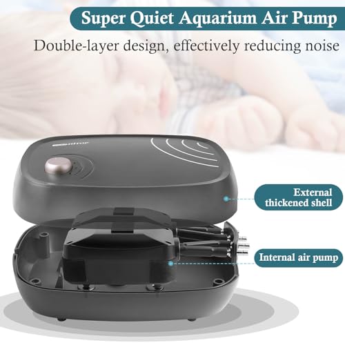 HITOP 10W Powerful Aquarium Air Pump: 4-Outlets 320GPH Air Pump for Fish Tank, Quiet Aquarium Aerator with Completely Accessories, for Tank/Hydroponic/Pond Oxygenation