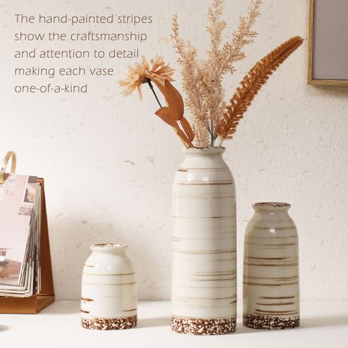 Joeabor Ceramic Vase Set of 3 - Handcrafted Ceramic Vases for Home Decor & Shelf - Modern Farmhouse Decor for Kitchen, Office, Bedroom & Living Room Decorative Objects for Mantel, Table Centerpieces - color: Set a