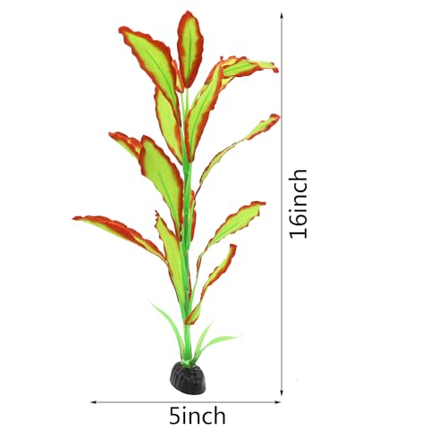 ALEGI Silk Aquarium Plants, 16 Inch Artificial Silk Plants Decorations for Fish Tank,Aquarium Décor Plastic Plants (Light Green with Red, 2 Pack) - color: Light Green With Red