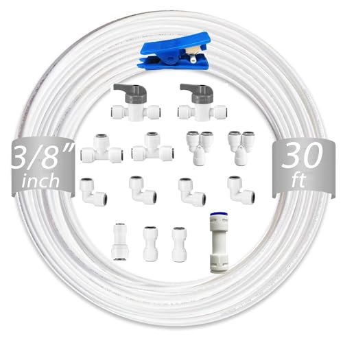 NSF 3/8 Inch Water Line Tubing and Push to Connect Fittings for Reverse Osmosis Water Filter, 15 pcs Connectors + 30 Feet Tubing, Food-Grade POM Material, BPA-Free - style: 3/8"(15pcs+30feet)