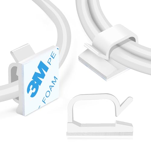 120PCS XHF Adhesive Cable Wire Clips White, Cable Staples Outdoor Cable Management Wire Organizer Cord Holder for Under Desk, Car, Wall, TV PC Ethernet Cable - color: White, size: 5/8"-120PCS