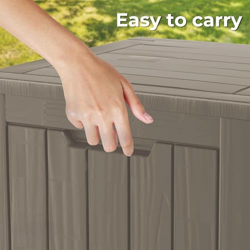 TARKARI 35 Gallon Small Waterproof Outdoor Storage Box, Resin Deck Box Lockable for Patio Furniture, Garden Tools, Pool Accessories, UV-Resistant for All Weather Use, Greige - color: Coffee, size: 35 GAL