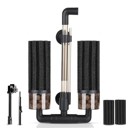 hygger Aquarium Double Sponge Filter: Upgraded Sponge Filter with Larger Filtration Area, Come with Extendable Clip, 2 Spare Biochemical Sponges, Bioceramic Balls, for Freshwater Saltwater Tank - S - size: S (For 10-40 Gallon)