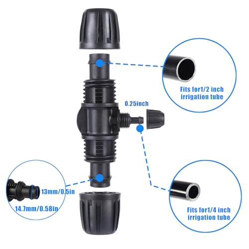 Locked Barbed Tee Connectors,1/2 Inch to 1/4 Inch Irrigation Tubing Fittings Kit for (1/2'' ID x 0.60''-0.63'' OD) 16mm Drip Tubing (20 Pcs Barbed Tee 3-Way) - size: 20 Pcs 1/2 to 1/4 Inch Locked Barbed 3-Way