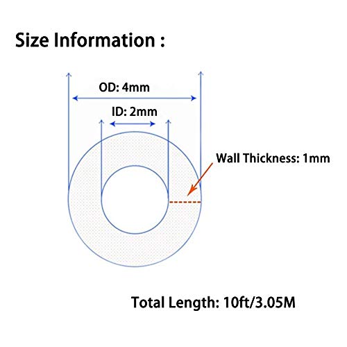 Hooshing Silicone Tubing 2mm ID x 4mm OD 10 Ft Food Grade Flexible Pure Silicone Rubber Tubing Hose High Temp for Home Brewing Winemaking Pump Transfer - size: 2mm ID x 4mm OD, style: 10 Ft/3.05M
