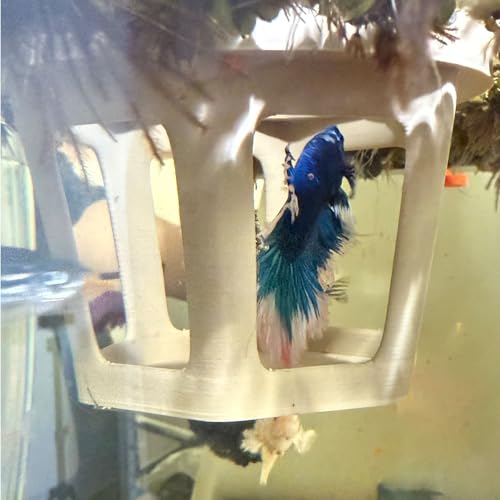 HOZOE Aquarium Betta Hammock, Betta Hideout & Cave, Floating Feeding Ring for Fish and Shrimp, Aquarium Floating Decoration Accessory (Wood Color) - color: Wood color