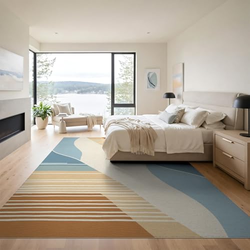 9'x12' Washable Modern Abstract Area Rug, Dusty Blue Foldable Oversized Carpet for Great Room, Indoor Open Concept, Large Living Room, Low Profile Flatwoven Floor Covering | Ref:1993950 - color: Beige/Pattern 24, size: 9' x 12' (Rectangular)