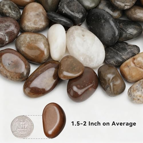 onlyfire Natural Polished Pebbles, 1.5-2 Inch Decorative Mixed Color Stones Aquarium Gravel River Rocks for Vase, Succulents, Landscaping and Home Decor (5-lb Bag) - size: 5 Pounds