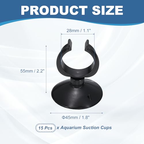 Aquarium Suction Cups, Fish Tank Suction Cups Clips Airline Tube Holders Clamps (Plastic, 15Pcs, Black) for 1.1" Fish Tank Airline Tubing Binding Moss Shrimp Nest, 28x45MM - color: Black, size: 28x45MM