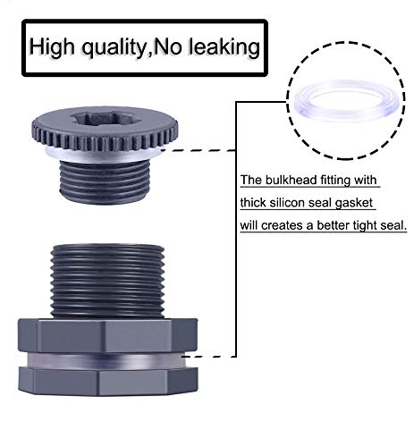 1/2” Female PVC Bulkhead Fitting with Plug Silicon Seal Gasket Water Tank Connector for 1-3/8 Inch or 1-1/2 Inch Hole Saw Rain Barrels, Aquariums (pack of 4) - color: 4 Pcs, size: 1/2 Inch