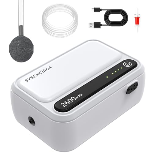 Aquarium Air Pump Rechargeable Aerator for Bait Bucket, Portable Battery Powered Air Pump for Aquarium, Fish Tank Air Pump Bubbler Aerator for Outdoor Fishing - style: 1 outlet 2600mAh
