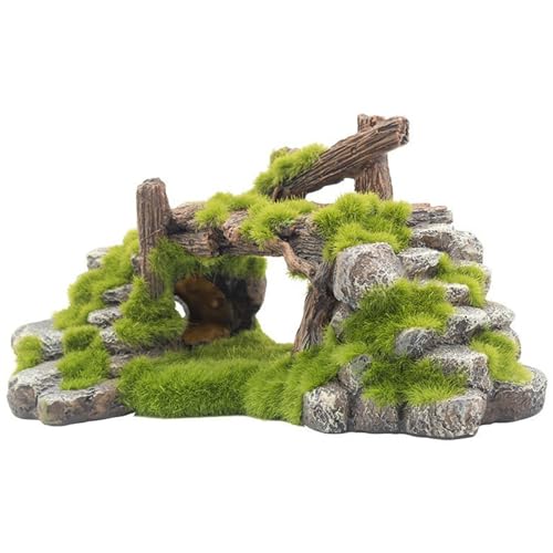 Small Aquarium Decor, Natural Mossy Bridge & Stone Hideout for Fish and Shrimp, Aquarium Decorations to Enhance Tank Landscape Hides Decorations
