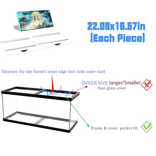 2PCS Set 22.08x16.57x0.16in（Each Piece） Clear Tempered Glass Canopy,75/90/110 Gallon Aquarium Fish Tank Hoods for Aqueon - size: 2PCS-22.08x16.57in