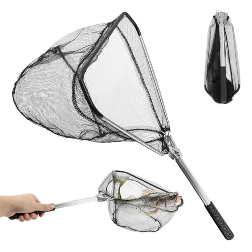 Fishing Net Foldable Minnow Nets with Aluminum Collapsible Telescopic Pole Handle and Nylon Mesh, Small Fishing Landing Net, Safe Fish Catching or Releasing