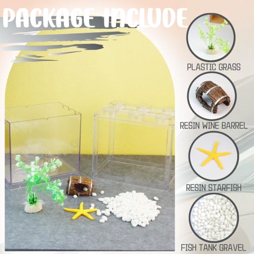 Small Betta Fish Tank, Stackable Mini Fish Tank Tiny Aquarium Tank Kit with Aquarium Gravel & Resin Decorations, 0.6 Gallon Cube Desktop Fishbowl for Snails, Crabs, Starfish (Clear) - color: Clear