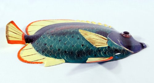 Handpainted Tropical Fish Replica Wall Mount Decor Plaque Green 12"
