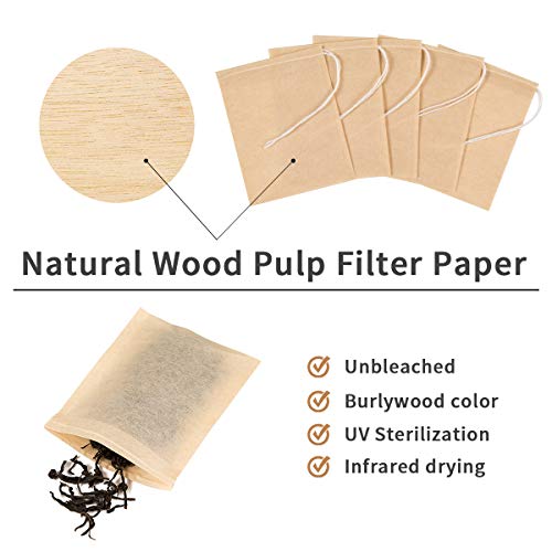 400 Pack Disposable Drawstring Tea Filter Bags Safe & Natural Unbleached Paper Tea Infuser Drawstring Empty Bag for Loose Leaf Tea (7 x 9, Natual Color)