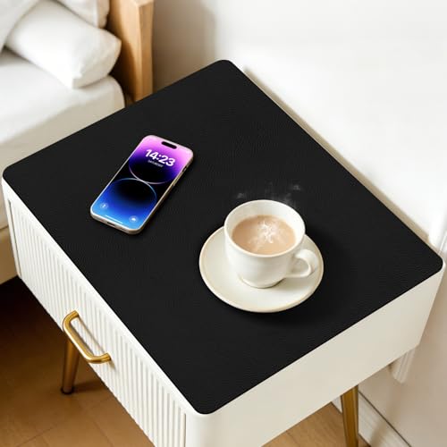 Cuttable PU Leather Nightstand Mat - 15.7x11.8in, Waterproof, Heat Resistant & Non-Slip Night Stand Accessories, Bedside Table Mat, Dresser Protector Top, End Table Cover, Small Desk Mat, Black - color: Black, size: 15.7" x 11.8"